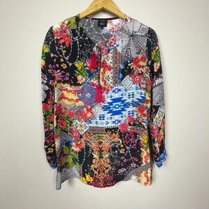 Shana Silk Viscose Tassel‎ Tunic Women's Size S Floral Art Bohemian Fairycore